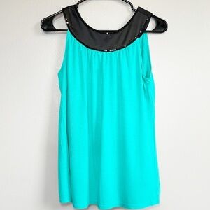 Express Sleeveless Blouse Teal With Black Neckline Womens Size Small